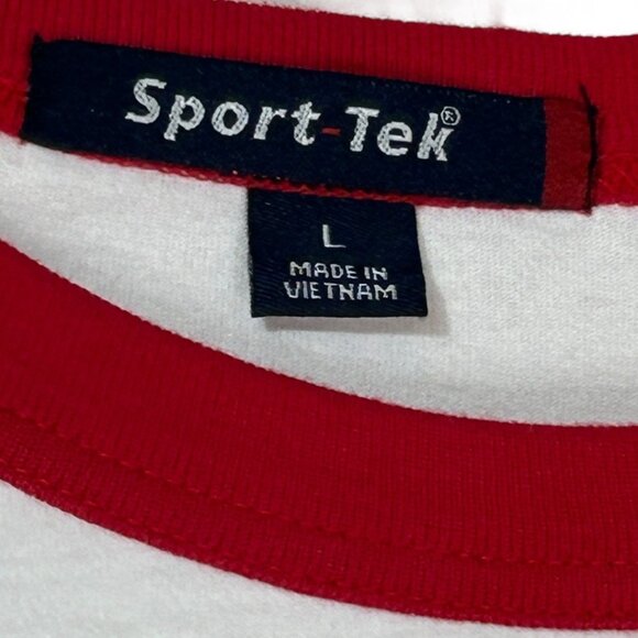 Sport-Tek Minnie Mouse Christmas Lights Mom Red & White Raglan T-Shirt - Size La - Picture 4 of 9